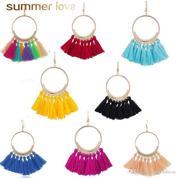 

16 colors trendy ethnic bohemian tassel earrings for women handmade jewelry colorful big hoop statement earrings for girl 2019 gifts newest, Silver
