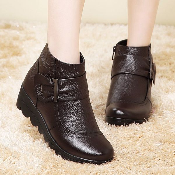 

2020 winter new women boots female genuine leather winter boots women antislip flat mother snow autumn ankle, Black