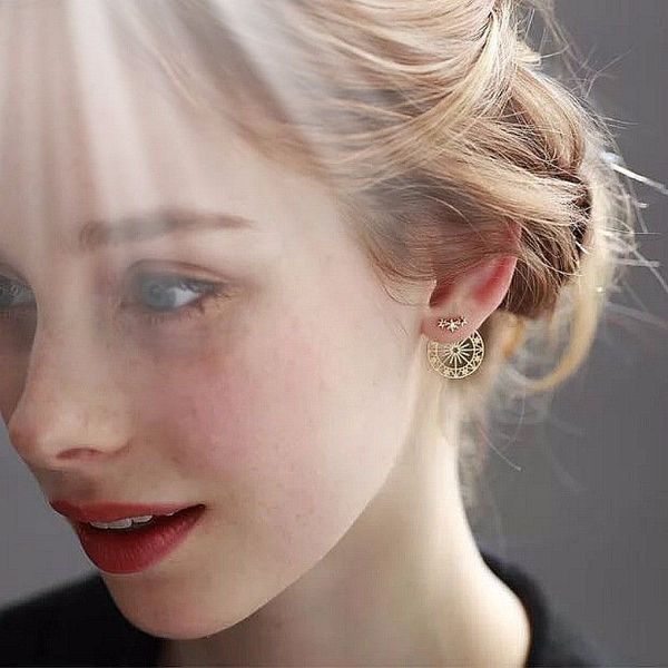 

dangle ear earrings hollow women stud shiny charms ladies jewellery fashion girls party yellow gold color boho alloy kolczyki, Golden;silver