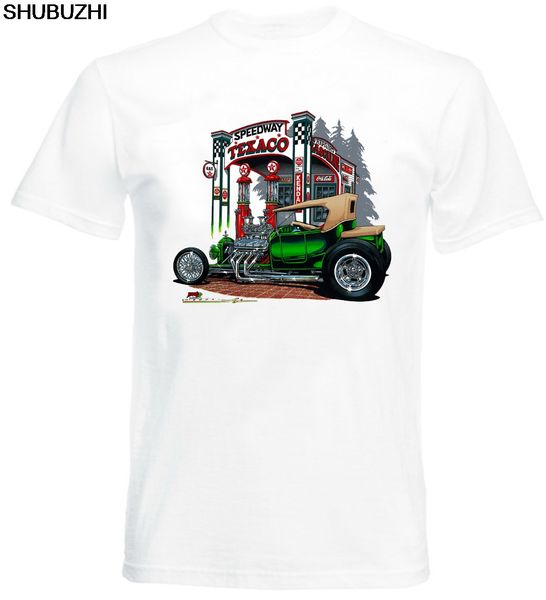 

shubuzhi summer brand casual funny cotton short sleeve texaco tee white rod car fans tee front print t shirt