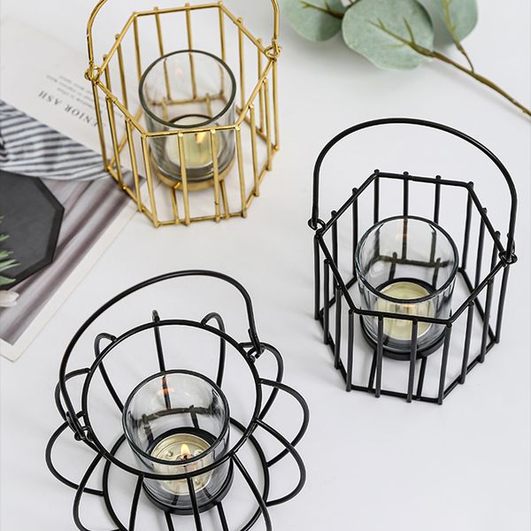 

nordic metal geometric iron candle holder stand holiday house shop bar party wedding decorations glass glass candle holder stand