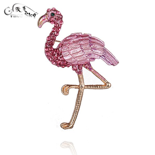 

2020 fashion jewelry pink enamel pin metal crystal flamingo brooch broche vintage animal large rhinestone brooches for women, Gray