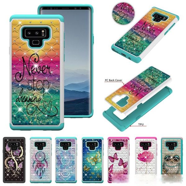 

2 in 1 diamond hybrid tower flower tpu pc case for iphone xr xs max x 8 7 6 samsung s8 s9 s10 plus s10e note 9 j3 j7 a6 2018 j5 2017 j2 core