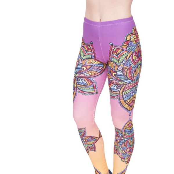 

женщины legging красочные цветы mandala печати мода днища sexy высокой талией леггинсы фитнес брюки, Black