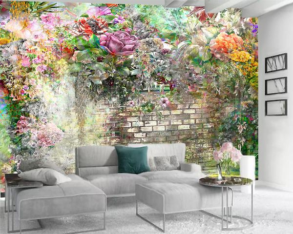 3D papel de parede mural 3d quarto papel de parede estilo europeu flores lindas casal parede de tijolos romântico floral papel de parede