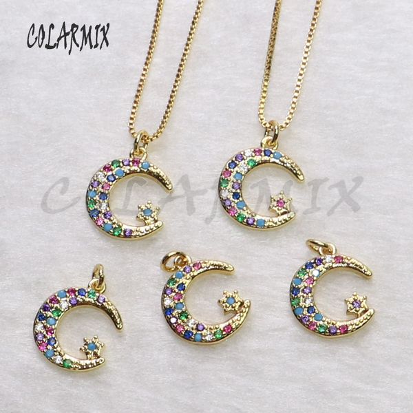 

chains 12 pcs moon& star zircon charms pendant necklace wholesale jewelry gold color for gift lady 5454, Silver