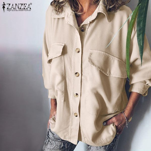 

2020 fashion solid work tunic zanzea autumn long sleeve shirt women casual turn down collar blouse female chemise blusas, White