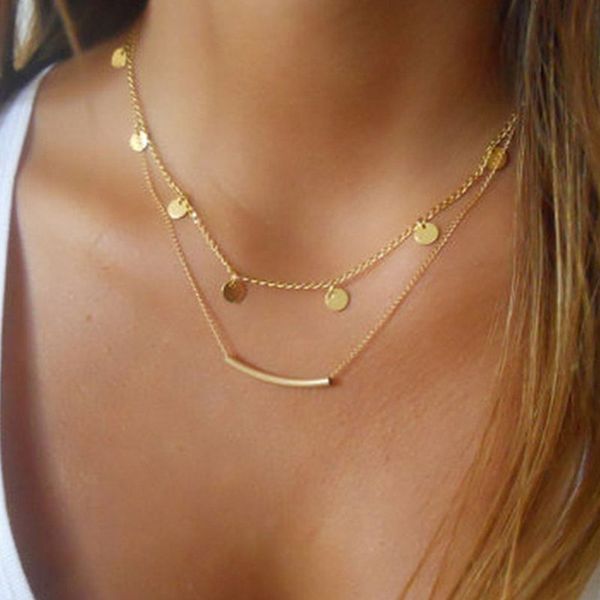 

pendant necklaces choker trendy necklace multilayer chain women light yellow gold color classic jewelry lovers collier, Silver