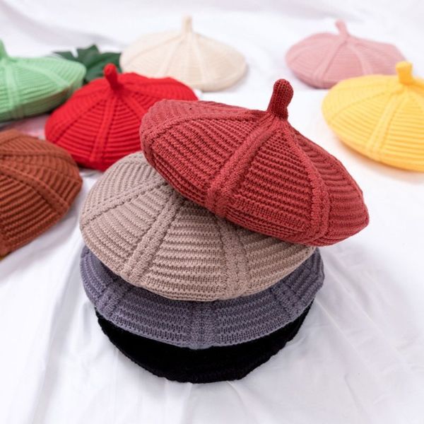 

kids children knitted berets winter warm pumpkin baby's hat painters cap, Blue;gray