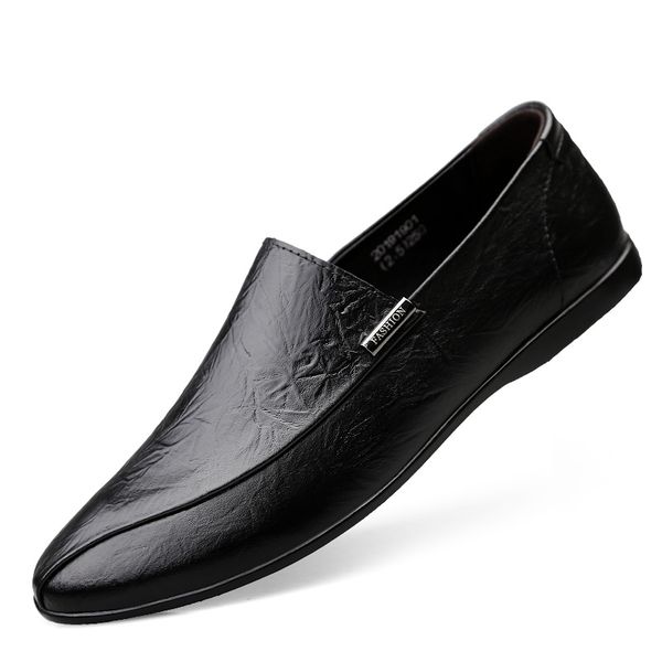 

men's shoes comfortable men casual shoes genuine leather breathable loafers slip-on footwear walking lazy flats, Black