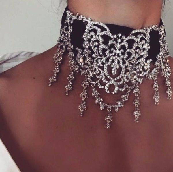 

kmvexo hollow rhinestone statement necklace 2020 new black velvet choker necklace for women choker jewelry, Golden;silver