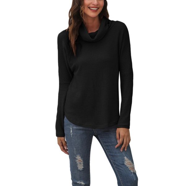 

women's pullover pile collar knitted sweatshirt pullovers solid color all-match long sleeves comfortable sweatshirts autumn, Black