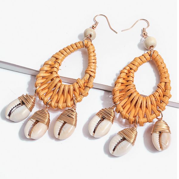 

aensoa korea handmade bamboo tassel water drop long earrings for women girl straw weave rattan vine braid earrings beach jewelry, Silver