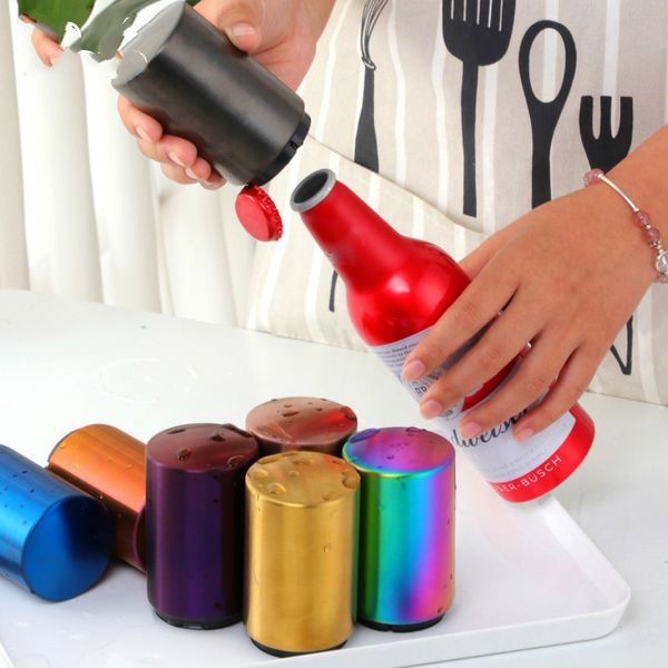 

1pc stainless steel bottle opener kitchen utensils bar beer opener automatic magnetic beer openers party wine rainbow opener