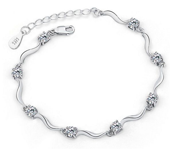 

anenjery 925 sterling silver eight four crystal zircon bracelets & bangles for women valentine's day present s-b06, Black