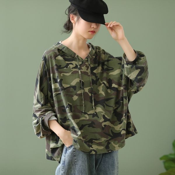 

2020 autumn new lazy style camouflage hooded women's loose large sweater size fashionable western style long sleeve sweater inkhe in, Black