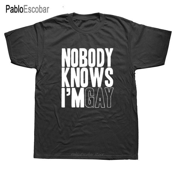 

mens nobody knows im gay funny gay pride t shirt cotton casual white t-shirt summer novelty cartoon