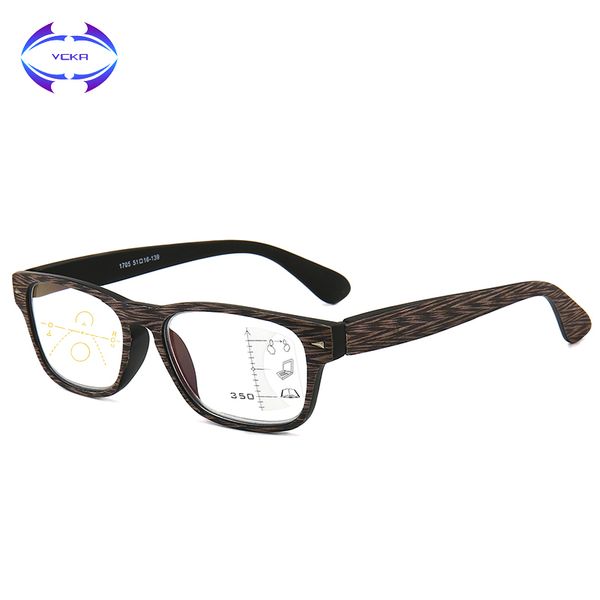 

vcka intelligent progressive multifocus reading glasses men hyperopia square eyewear anti blue ray woodgrain women +1.0 to+3.5, White;black