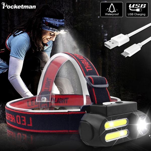 

headlamps super bright portable 2*cob led headlamp work light waterproof headlight use 18650 battery usb rechargeable head