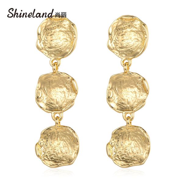 

shineland vintage 2 design metal dangle earring for women charm gold color maxi statement brincos christmas gift fashion jewelry, Silver