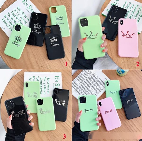 

phone case for iphone 11 pro xr xs max x 5 5s 6 6s 7 8 plus x crown queen king you me candy color tpu back cover cases factory direct