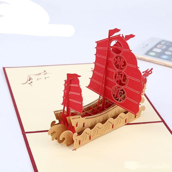 

3d pop up vintage have a nice ship design christmas new year greeting card hollow folding birthday card kirigami postcard