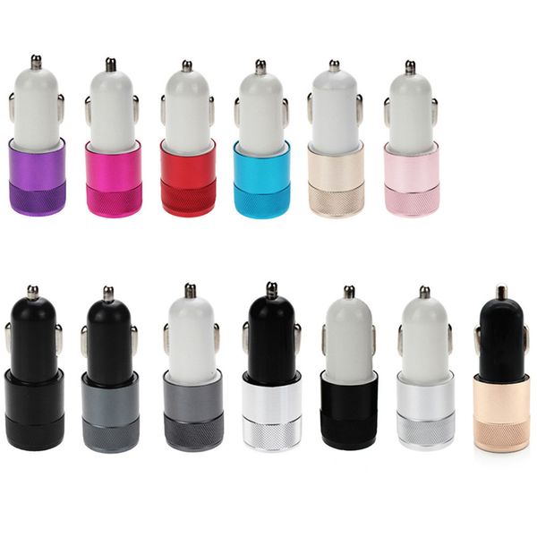 

2-port car charger metal aluminum alloy 2.1a adapter for samsung galaxy s20 huawei p40 pro mobile phone with package