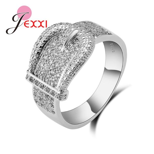 

jexxi new shiny belt ring for women delicate austrian white crystal silver bijoux 925 sterling silver jewelry, Golden;silver