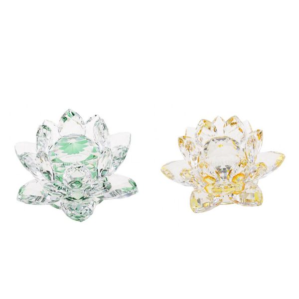 

2pcs crystal figurine lotus flower model wedding centerpieces green & yellow