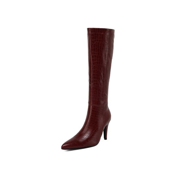 

boots 2021 thin high heels women knee autumn winter warm motorcycle pointed toe night club long shoes woman, Black