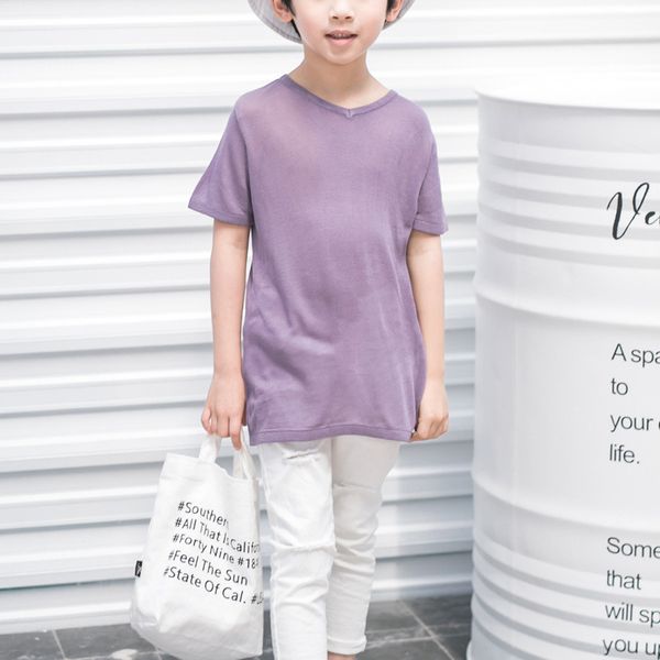 

childrenice linen short sleeve summer new ultra-thin solid color knitwear base knittingm9aq, White