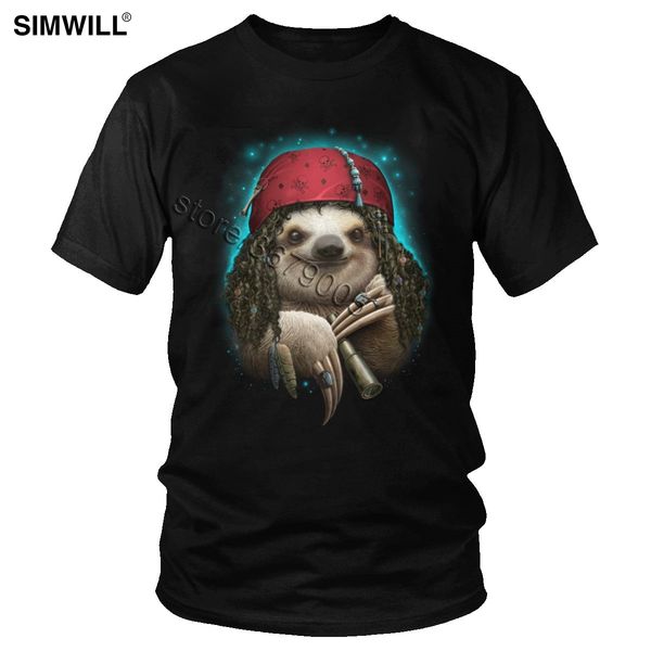 

humor sloth the pirate tshirt unique graphic cotton t shirts for men short sleeves crew neck lazy animal t-shirt streetwear tee