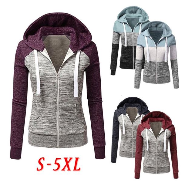 

женщины zip up hoodie с длинным рукавом фуфайки осени зимы капюшоном куртки дамы моды карманные лоскутное drawstring толстовки, Black
