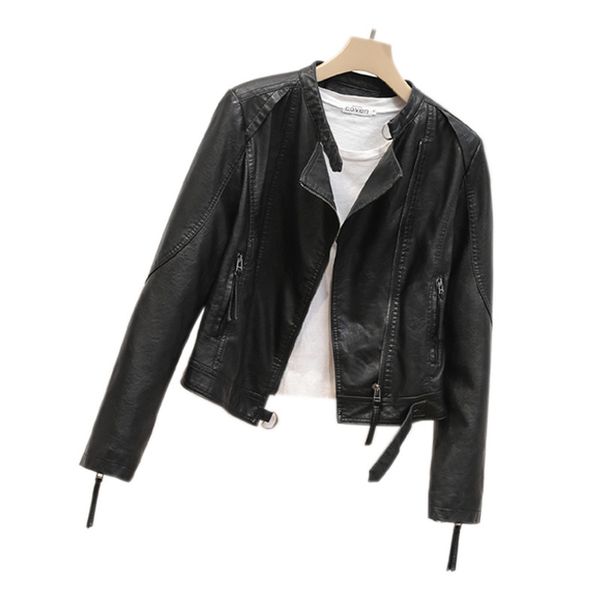

pu leather women clothing apring autumn causal leather coat outerwear fashion short women jacket, Black;brown