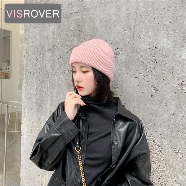 

visrover 15 colorways акриловая зимняя шапки для женщин сплошного цвета капота осени шапочки теплой мягких skullies шапочка оптовых продаж п, Blue;gray