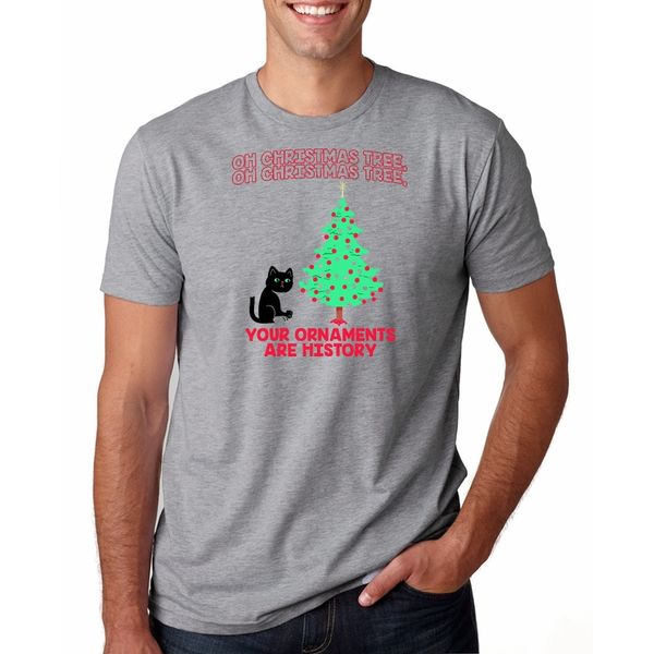 

mens oh christmas tree your ornaments are history tshirt funny cat holiday tee for guys