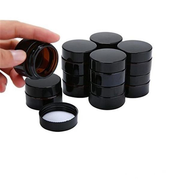 

5g 10g frosted clear amber glass jar cream bottles container with black silver gold lid and inner pad