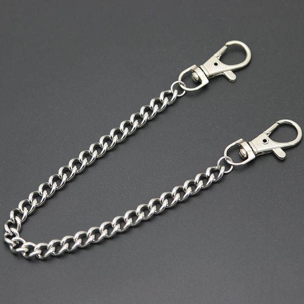 

keychains metal wallet curved chain leash pant jean keychain ring clip men's hip hop flat stainless steel necklace jewelry, Silver