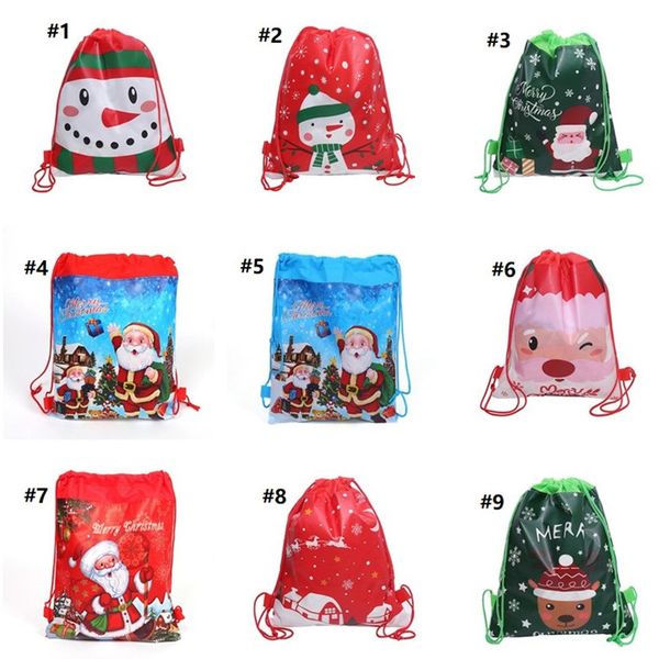 

christmas drawstring backpack bags xmas kids candy gifts storage bag protable totes large purses wallets santa snowman pattern f91301, Black