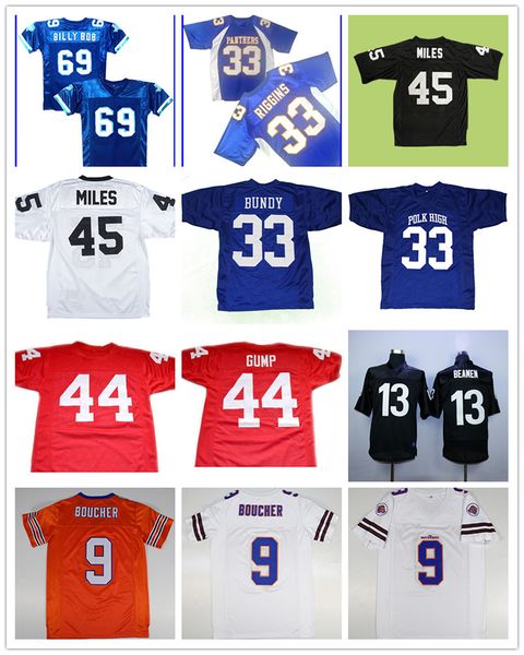

the waterboy 9 bobby boucher movie football jerseys 13 willie beamen 45 boobie miles 33 al bundy 42 ricky 33 riggins 69 billy bob, Black;yellow
