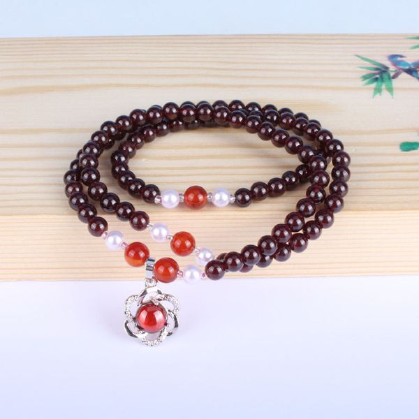 

charm bracelets natural stone wine red garnet three layer 4mm beads for women ladies girls crystal bracelet drop, Golden;silver