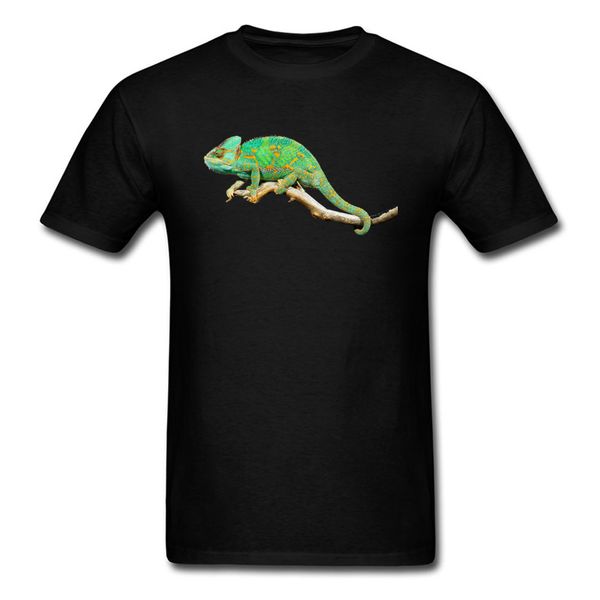 

our focus area 2018 green chameleon print men black t-shirt cotton t shirts custom birthday gift tee for animal lover