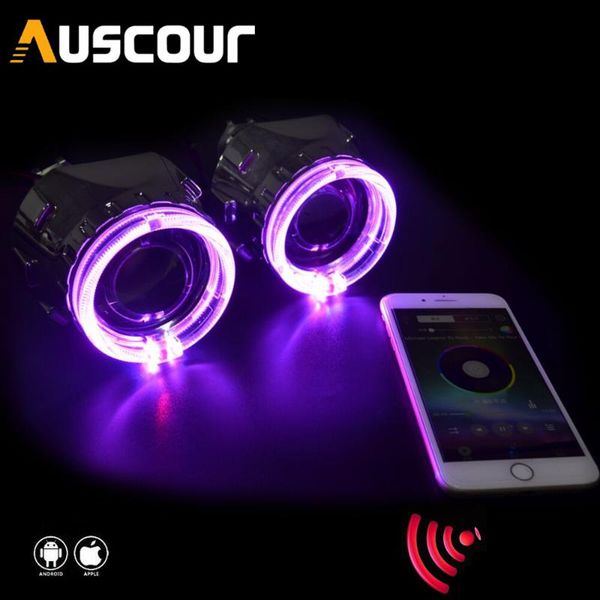 

2.5 inch car bi xenon hid projector lens with rgb app bluetooth function angel eyes mask bulb lamp car assembly kit for h1 h4 h7