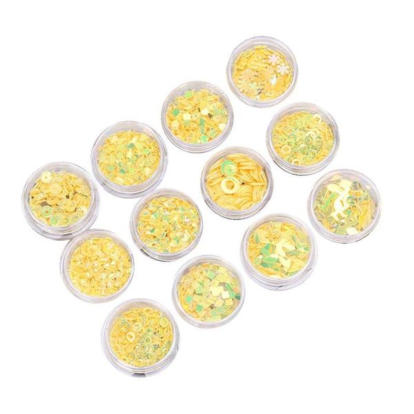 

12 stks/set nail decoration art sequins mixed size nail glitter flakes 3d sequin paillette powder art manicure tool, Silver;gold