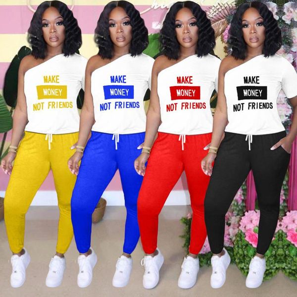 

women single sleeve tracksuits fashion trend letter printing casual two-piece set clothing designer new summer female loose suits, White