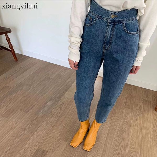 

korean fashion blue denim trousers women casual harem pants new autumn winter high waist jeans ankle length pants womens, Black;white