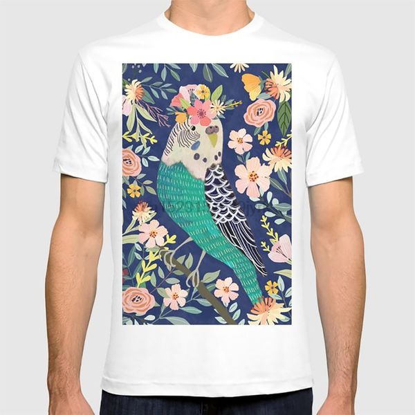 

parakeet with floral crown t shirt parakeet parakeets bird birds nature flowers floral crown plants animal