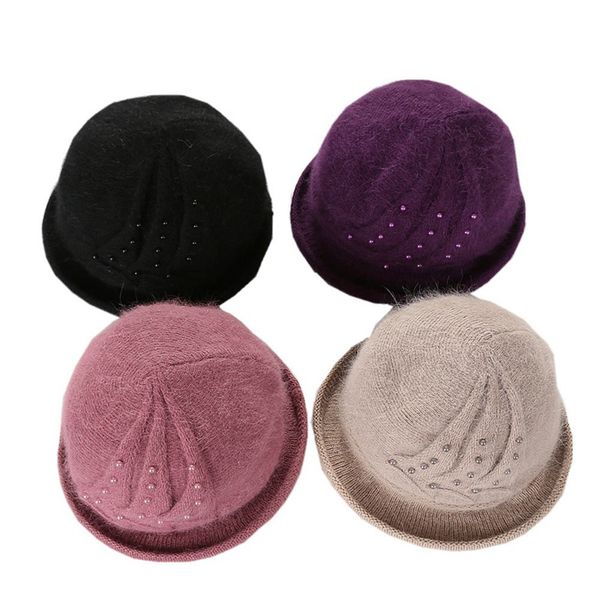 

new winter warm hood crochet basin hat with hair women knit headwear thicken cap for female, Blue;gray