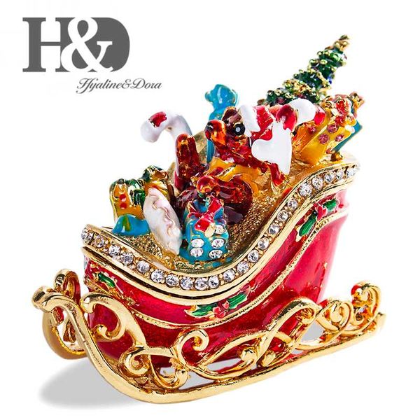 

h&d christmas decor for home enameled and bejeweled hand painted sled bear trinket boxes hinged jewelry ring holder xmas gift