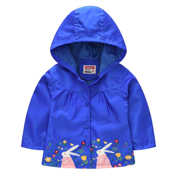 

spring and autumn new girls coats girls windproof and rain jackets hooded fashion printed single-breasted casual jacket, Blue;gray